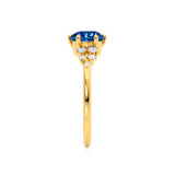 ALYA - Chatham® Round Blue Sapphire Starburst Cluster Shoulder Set Engagement Ring 18k Yellow Gold