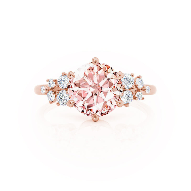 ALYA - Chatham® Round Champagne True Sapphire Starburst Cluster Shoulder Set Engagement Ring 18k Rose Gold