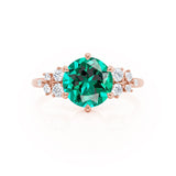 ALYA - Chatham® Round Emerald Starburst Cluster Shoulder Set Engagement Ring 18k Rose Gold