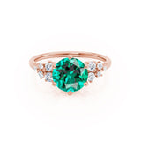 ALYA - Chatham® Round Emerald Starburst Cluster Shoulder Set Engagement Ring 18k Rose Gold