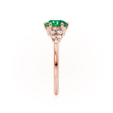 ALYA - Chatham® Round Emerald Starburst Cluster Shoulder Set Engagement Ring 18k Rose Gold