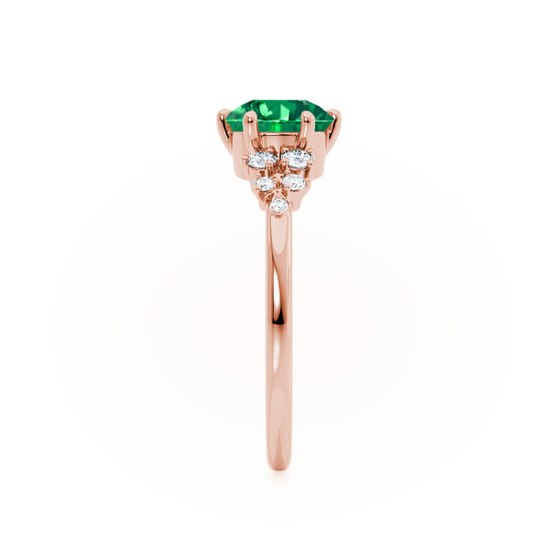 ALYA - Chatham® Round Emerald Starburst Cluster Shoulder Set Engagement Ring 18k Rose Gold