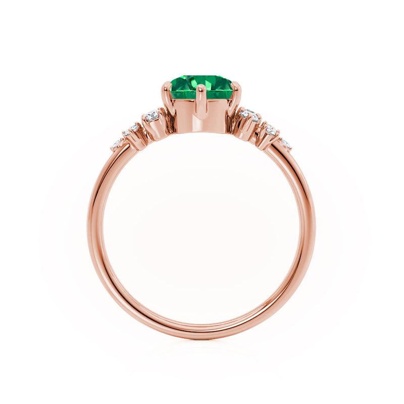 ALYA - Chatham® Round Emerald Starburst Cluster Shoulder Set Engagement Ring 18k Rose Gold