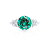 ALYA - Chatham® Round Emerald Starburst Cluster Shoulder Set Engagement Ring 950 Platinum