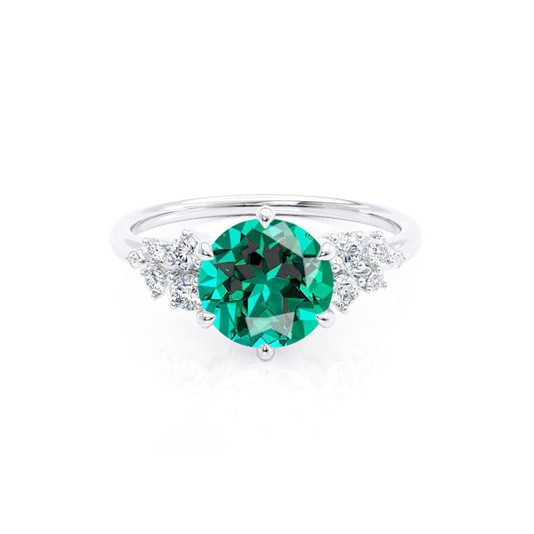 ALYA - Chatham® Round Emerald Starburst Cluster Shoulder Set Engagement Ring 950 Platinum