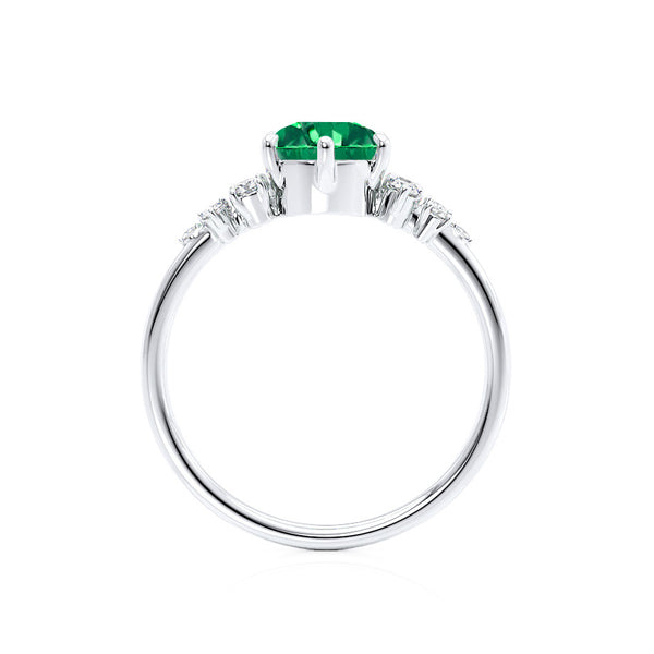 ALYA - Chatham® Round Emerald Starburst Cluster Shoulder Set Engagement Ring 950 Platinum