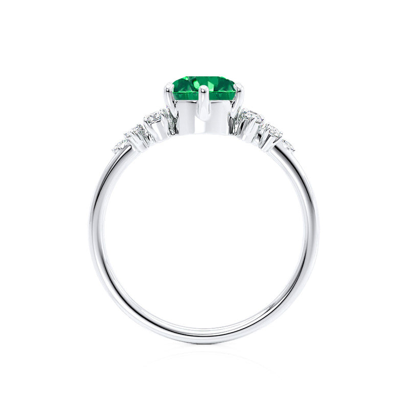 ALYA - Chatham® Round Emerald Starburst Cluster Shoulder Set Engagement Ring 18k White Gold