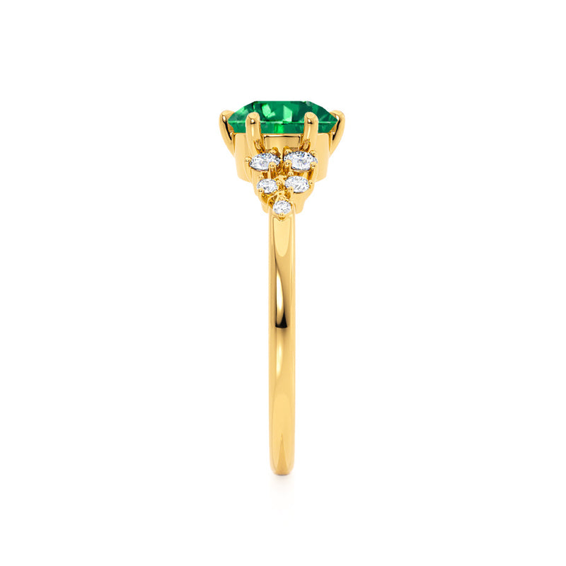 ALYA - Chatham® Round Emerald Starburst Cluster Shoulder Set Engagement Ring 18k Yellow Gold