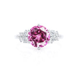 ALYA - Chatham® Round Pink Sapphire Starburst Cluster Shoulder Set Engagement Ring 18k White Gold