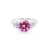 ALYA - Chatham® Round Pink Sapphire Starburst Cluster Shoulder Set Engagement Ring 18k White Gold