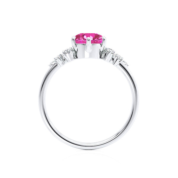 ALYA - Chatham® Round Pink Sapphire Starburst Cluster Shoulder Set Engagement Ring 950 Platinum