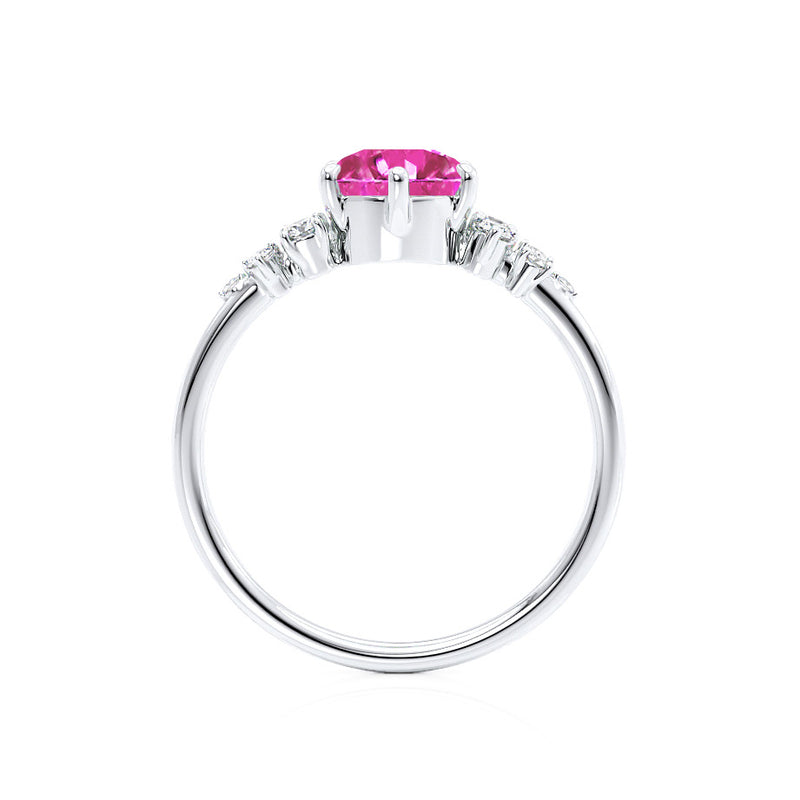 ALYA - Chatham® Round Pink Sapphire Starburst Cluster Shoulder Set Engagement Ring 18k White Gold