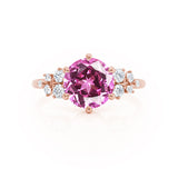 ALYA - Chatham® Round Pink Sapphire Starburst Cluster Shoulder Set Engagement Ring 18k Rose Gold