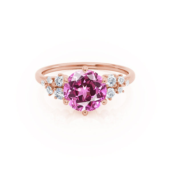 ALYA - Chatham® Round Pink Sapphire Starburst Cluster Shoulder Set Engagement Ring 18k Rose Gold