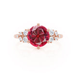 ALYA - Chatham® Round Ruby Starburst Cluster Shoulder Set Engagement Ring 18k Rose Gold