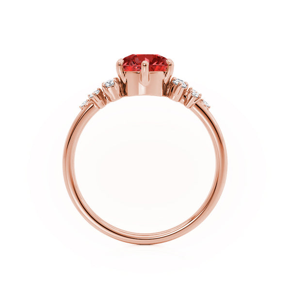 ALYA - Chatham® Round Ruby Starburst Cluster Shoulder Set Engagement Ring 18k Rose Gold