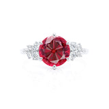 ALYA - Chatham® Round Ruby Starburst Cluster Shoulder Set Engagement Ring 950 Platinum