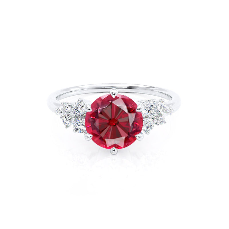 ALYA - Chatham® Round Ruby Starburst Cluster Shoulder Set Engagement Ring 950 Platinum