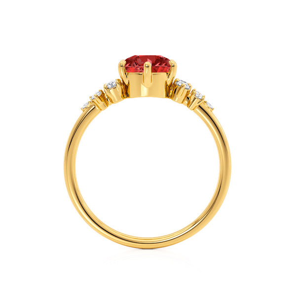 ALYA - Chatham® Round Ruby Starburst Cluster Shoulder Set Engagement Ring 18k Yellow Gold