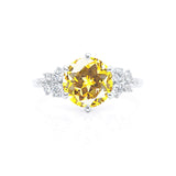 ALYA - Chatham® Round Yellow Sapphire Starburst Cluster Shoulder Set Engagement Ring 950 Platinum