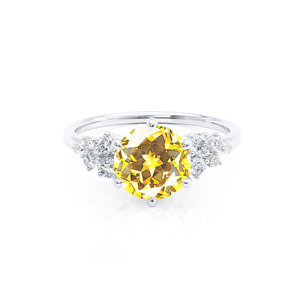 ALYA - Chatham® Round Yellow Sapphire Starburst Cluster Shoulder Set Engagement Ring 950 Platinum