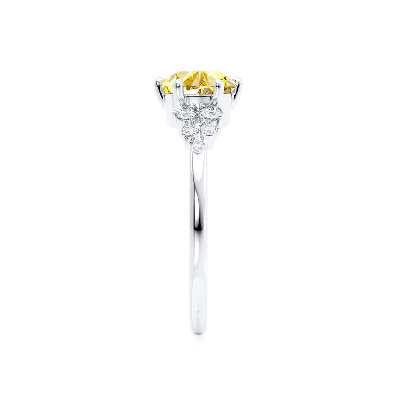 ALYA - Chatham® Round Yellow Sapphire Starburst Cluster Shoulder Set Engagement Ring 950 Platinum