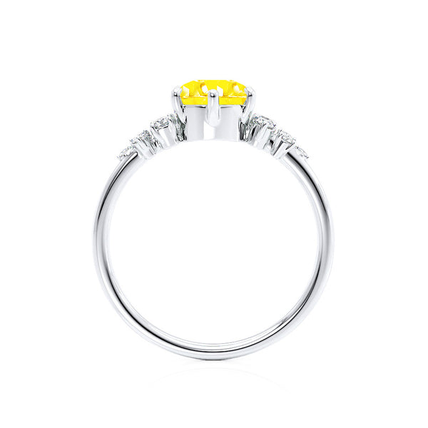 ALYA - Chatham® Round Yellow Sapphire Starburst Cluster Shoulder Set Engagement Ring 18k White Gold