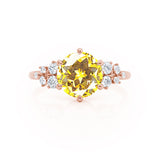 ALYA - Chatham® Round Yellow Sapphire Starburst Cluster Shoulder Set Engagement Ring 18k Rose Gold