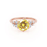 ALYA - Chatham® Round Yellow Sapphire Starburst Cluster Shoulder Set Engagement Ring 18k Rose Gold