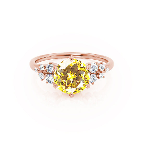 ALYA - Chatham® Round Yellow Sapphire Starburst Cluster Shoulder Set Engagement Ring 18k Rose Gold