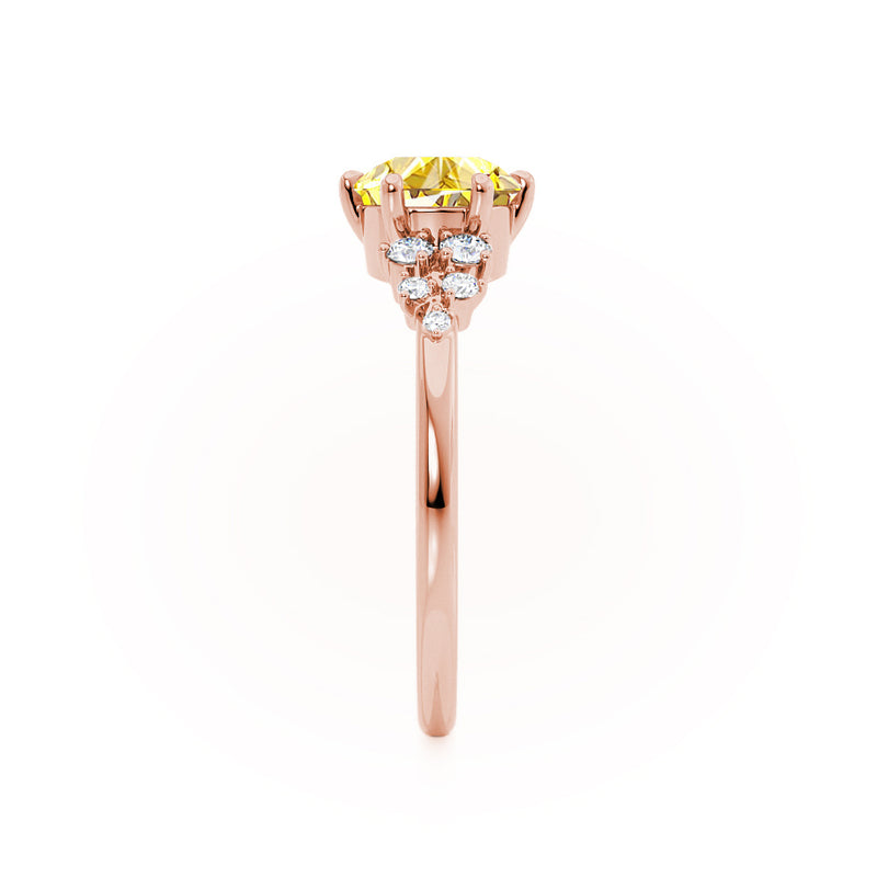 ALYA - Chatham® Round Yellow Sapphire Starburst Cluster Shoulder Set Engagement Ring 18k Rose Gold