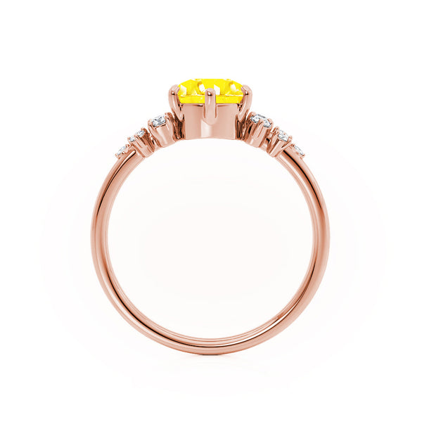 ALYA - Chatham® Round Yellow Sapphire Starburst Cluster Shoulder Set Engagement Ring 18k Rose Gold