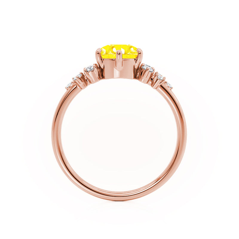 ALYA - Chatham® Round Yellow Sapphire Starburst Cluster Shoulder Set Engagement Ring 18k Rose Gold