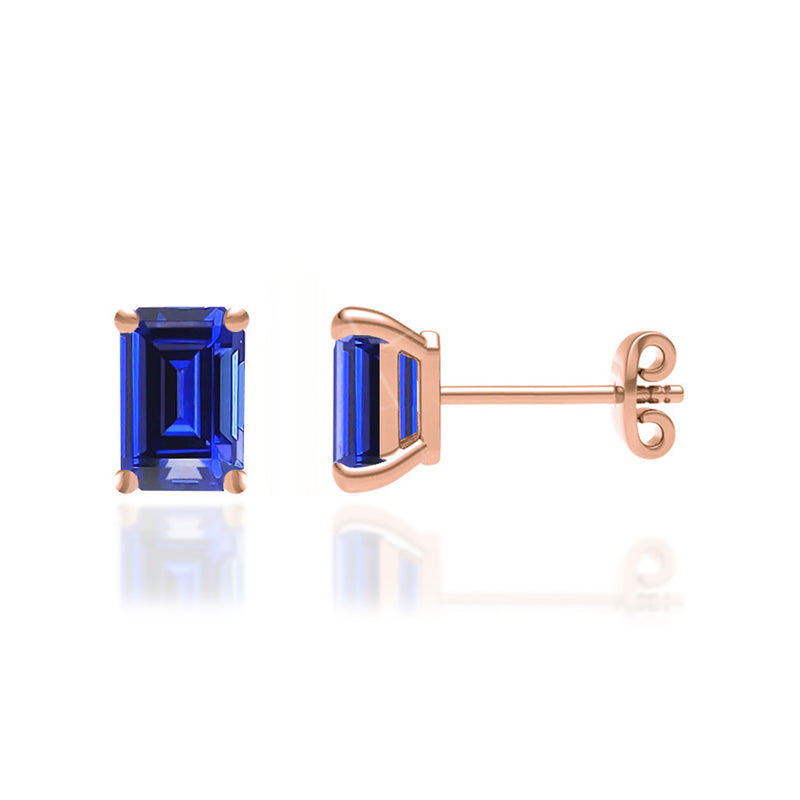 AVIANA - Emerald Blue Sapphire 18k Rose Gold Stud Earrings Earrings Lily Arkwright