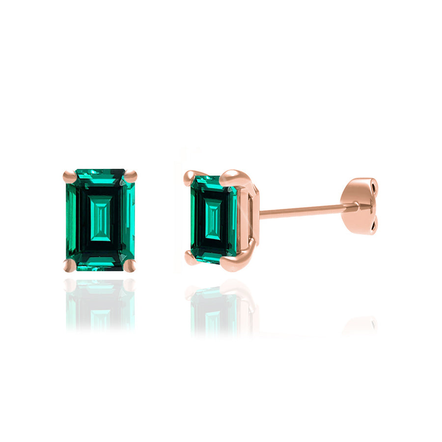 AVIANA - Grown Emerald 18k Rose Gold Stud Earrings | Lily