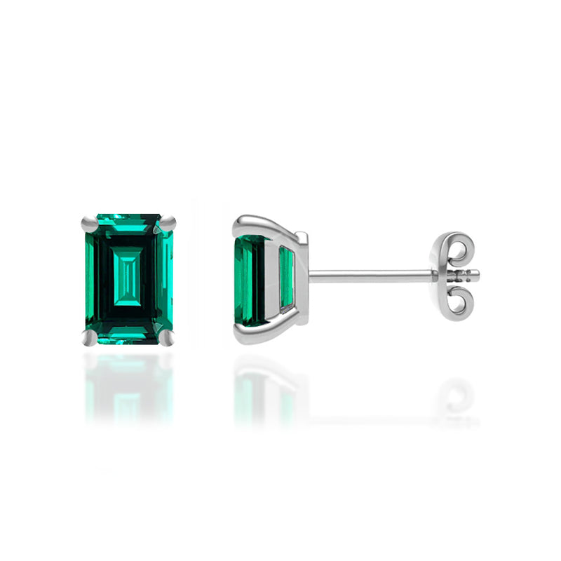 AVIANA - Grown Emerald 18k White Gold Stud Earrings Earrings Lily Arkwright