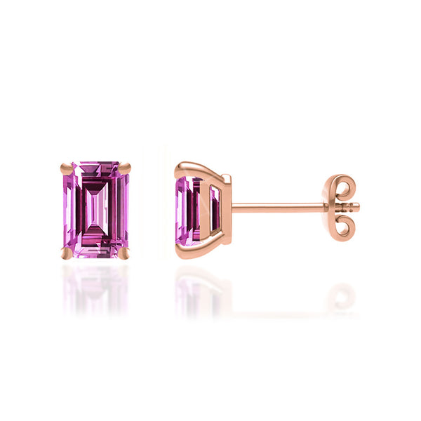 AVIANA - Emerald Pink Sapphire 18k Rose Gold Stud Earrings Earrings Lily Arkwright