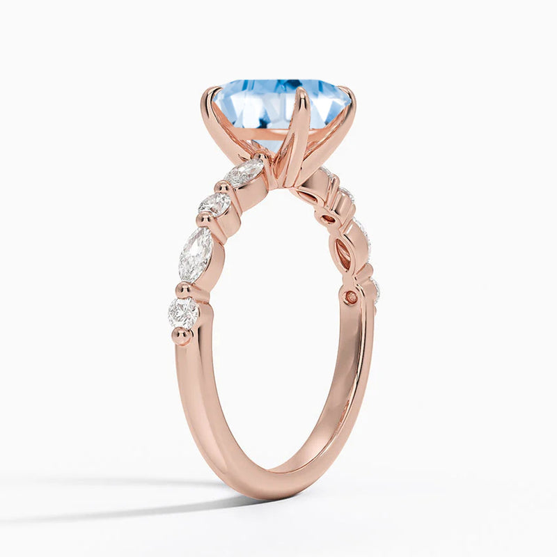ALLURE - Chatham® Oval Aqua Spinel Solitaire Engagement Ring 18k Rose Gold