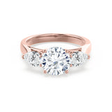 BLOSSOM - Round Lab Diamond & Pear Cut Diamond 18k Rose Gold Trilogy Ring Engagement Ring Lily Arkwright