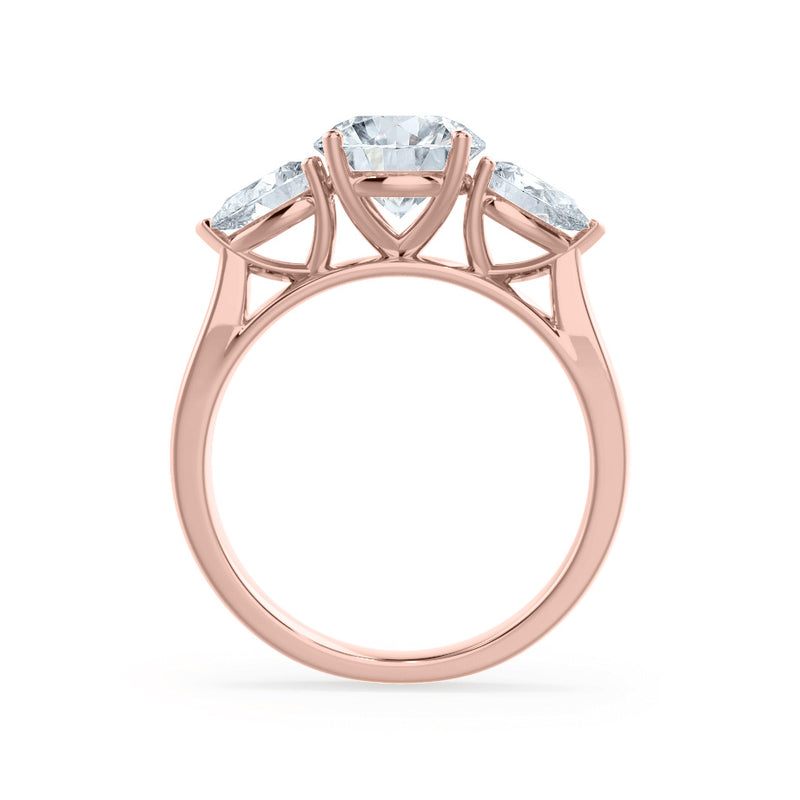 BLOSSOM - Round Natural Diamond & Pear Cut Diamond 18k Rose Gold Trilogy Ring Engagement Ring Lily Arkwright
