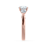 BLOSSOM - Round Moissanite & Pear Cut Diamond 18k Rose Gold Trilogy Engagement Ring Lily Arkwright