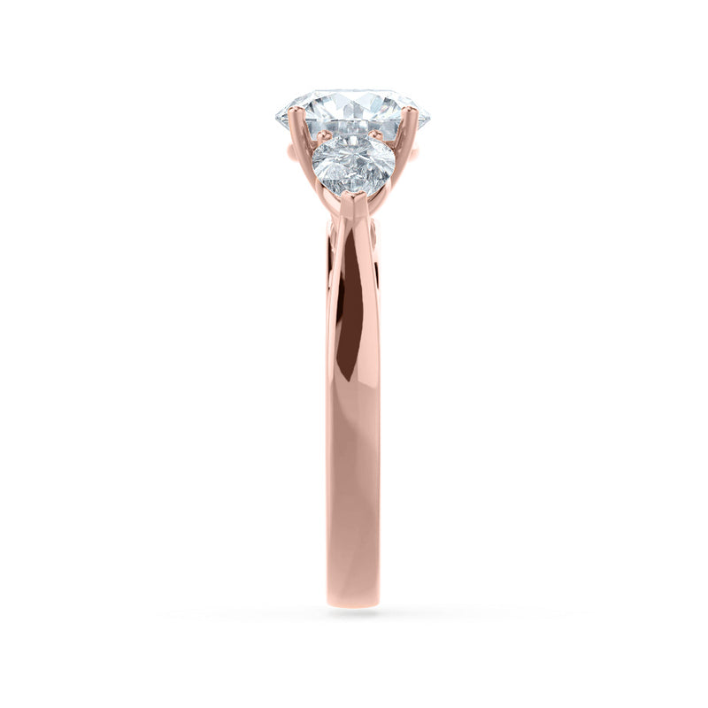 BLOSSOM - Round Lab Diamond & Pear Cut Diamond 18k Rose Gold Trilogy Ring Engagement Ring Lily Arkwright