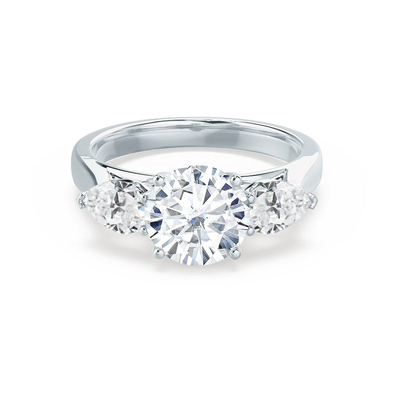 BLOSSOM - Round Lab Diamond & Pear Cut Diamond 18k White Gold Trilogy Ring Engagement Ring Lily Arkwright