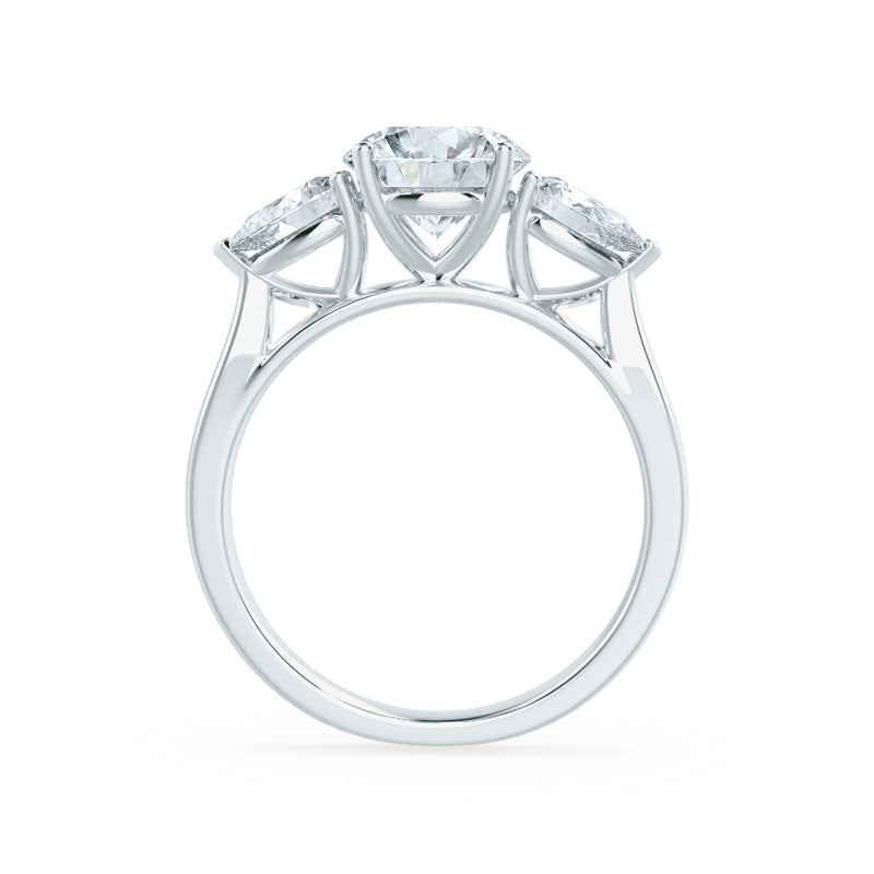 BLOSSOM - Round Natural Diamond & Pear Cut Diamond 950 Platinum Trilogy Ring Engagement Ring Lily Arkwright