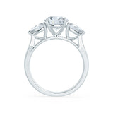 BLOSSOM - Round Moissanite & Pear Cut Diamond 18k White Gold Trilogy Engagement Ring Lily Arkwright