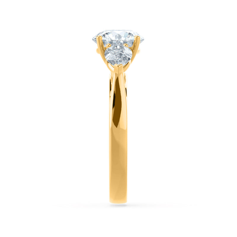 BLOSSOM - Round Lab Diamond & Pear Cut Diamond 18k Yellow Gold Trilogy Ring Engagement Ring Lily Arkwright