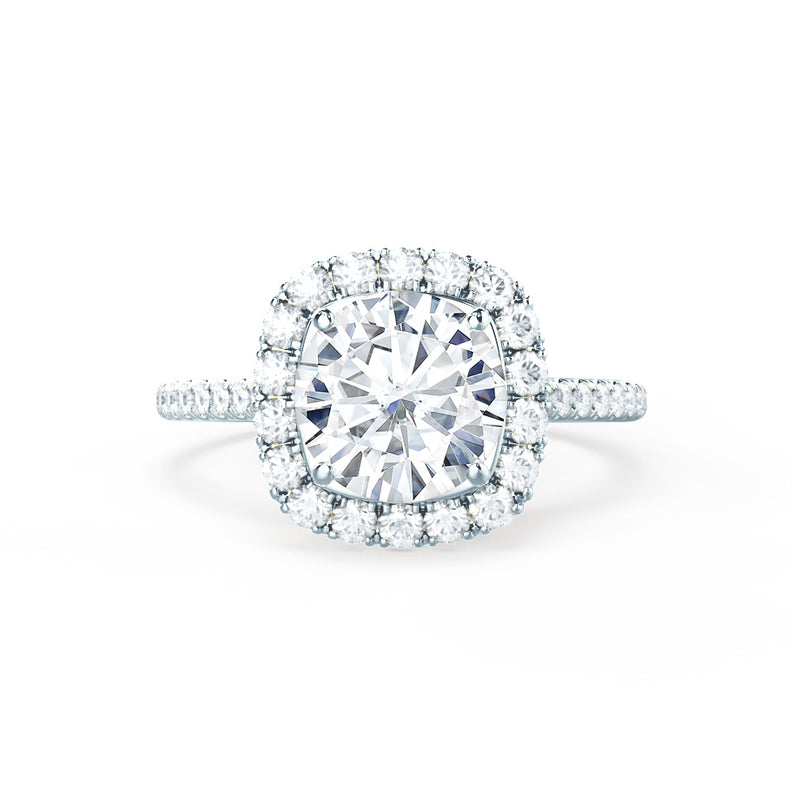 BLUSH - Round Moissanite & Diamond 18k White Gold Petite Halo Ring Engagement Ring Lily Arkwright