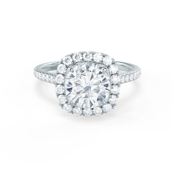 BLUSH - Round Natural Diamond 18k White Gold Petite Halo Ring Engagement Ring Lily Arkwright