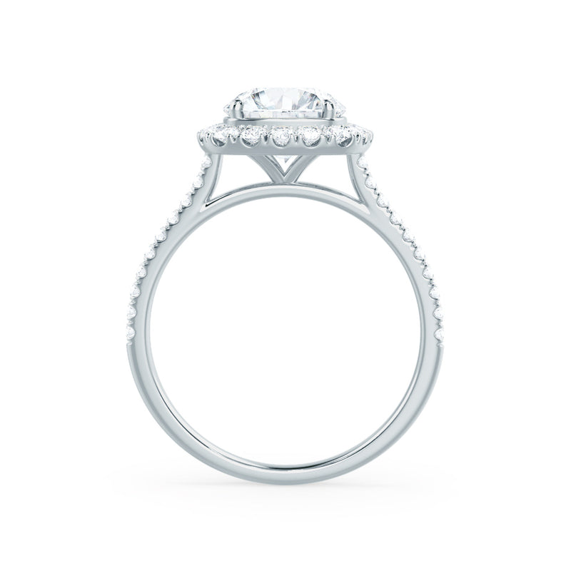 Blush Round Moissanite & Diamond 18k White Gold Petite Halo Ring – Lily ...
