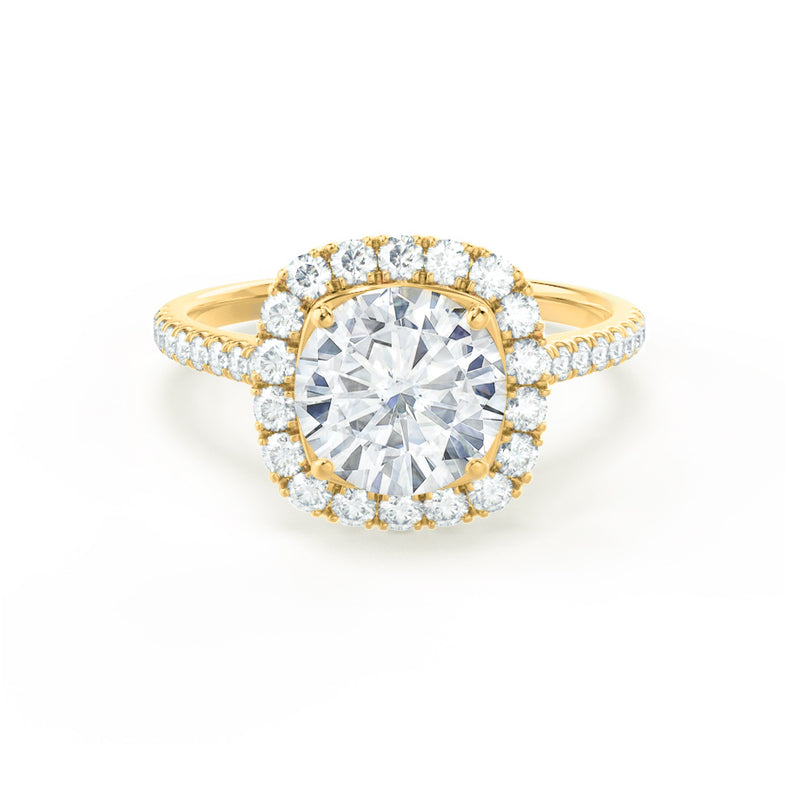 BLUSH - Round Moissanite & Diamond 18k Yellow Gold Petite Halo Ring Engagement Ring Lily Arkwright